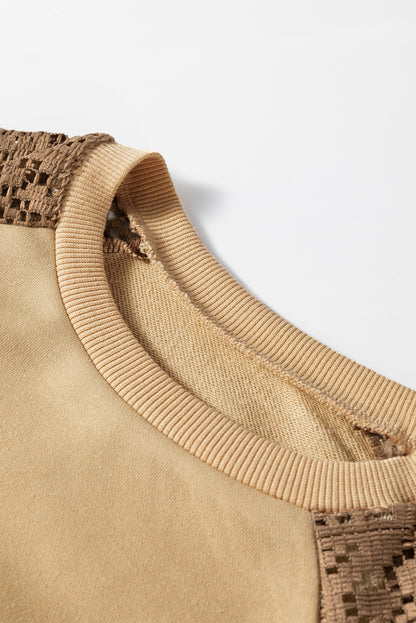 Lace Patchwork Colourblock Drop Shoulder Sweatshirt | Khaki