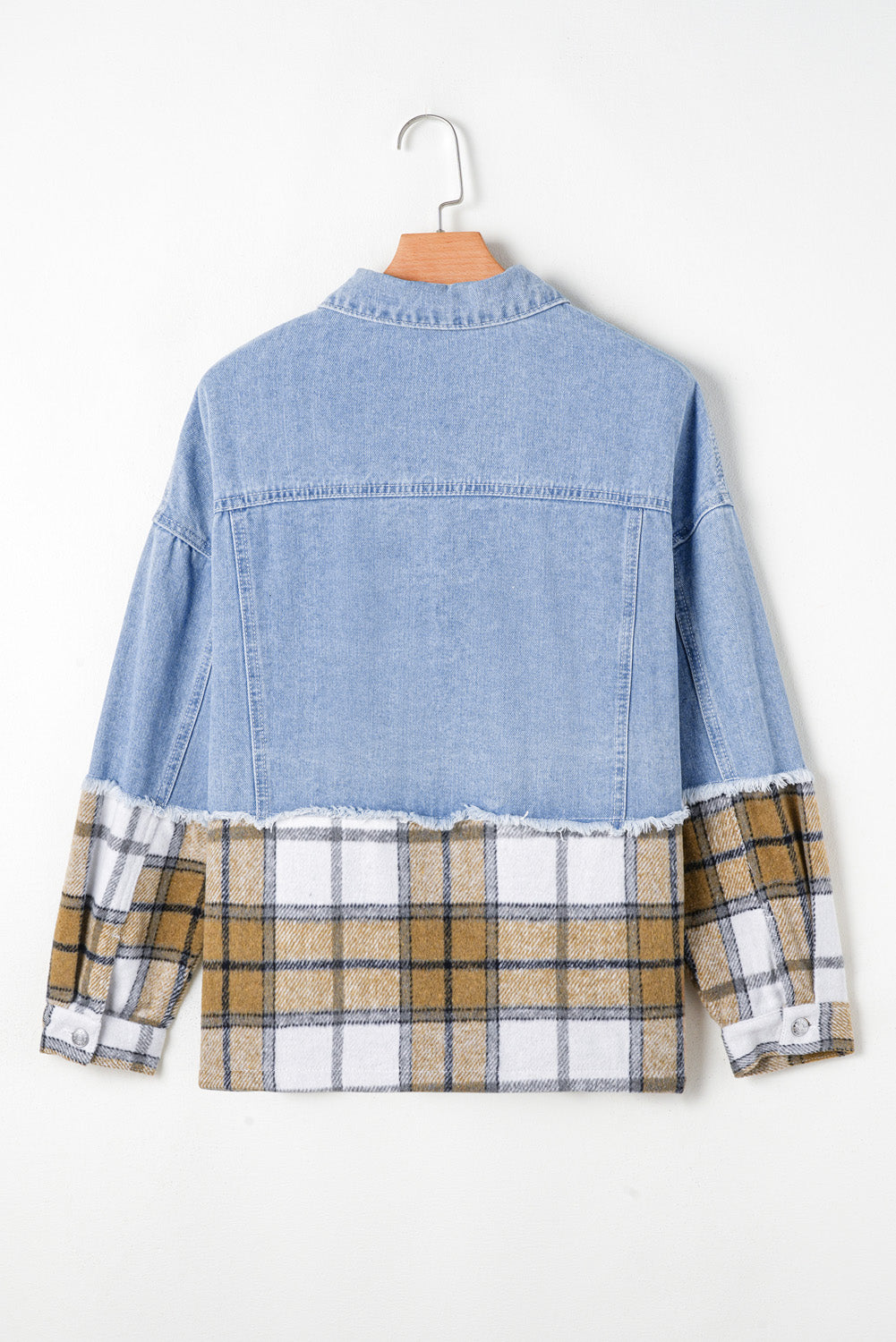 Plaid Patchwork Buttoned Oversized Denim Jacket | Khaki