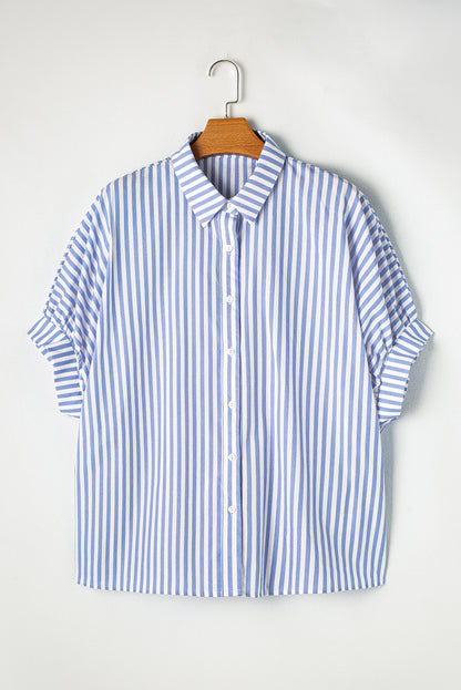 Dolman Sleeve Oversize Shirt | Sky Blue Stripe