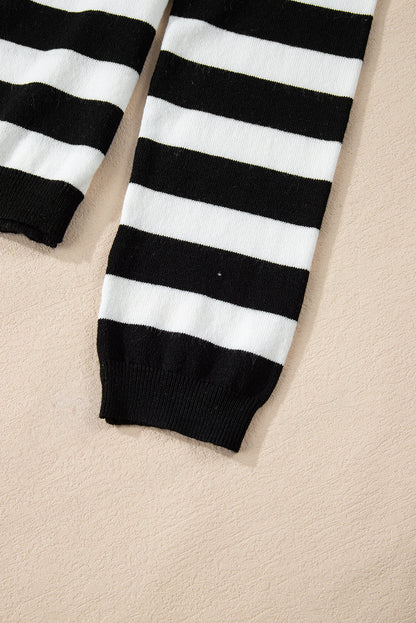 Slim Fit High Neck Knit Sweater | Black Stripe