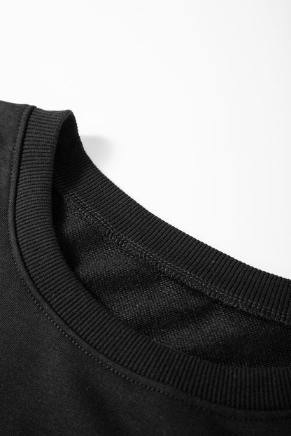 Contrast Stitches Detail Puffy Half Sleeve Blouse | Black