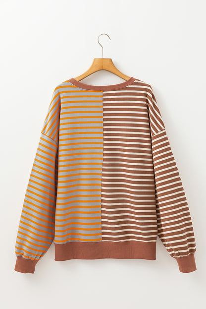 Casual Stripe Colourblock Drop Shoulder Oversize Sweatshirt | Brown Stripe