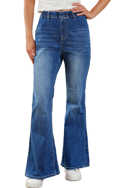 Elastic High Waist Flare Jeans | Blue