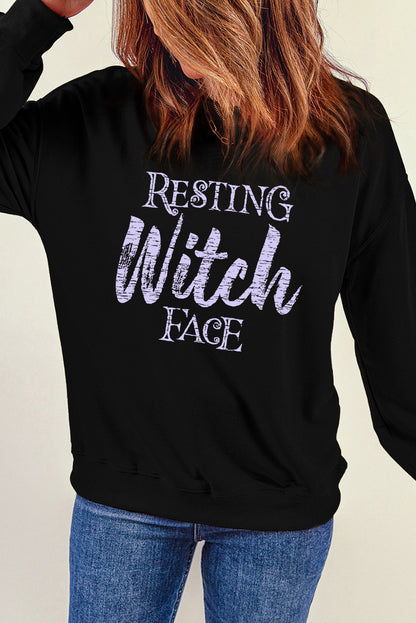 Resting Witch Face Graphic Pullover Sweatshirt | Black