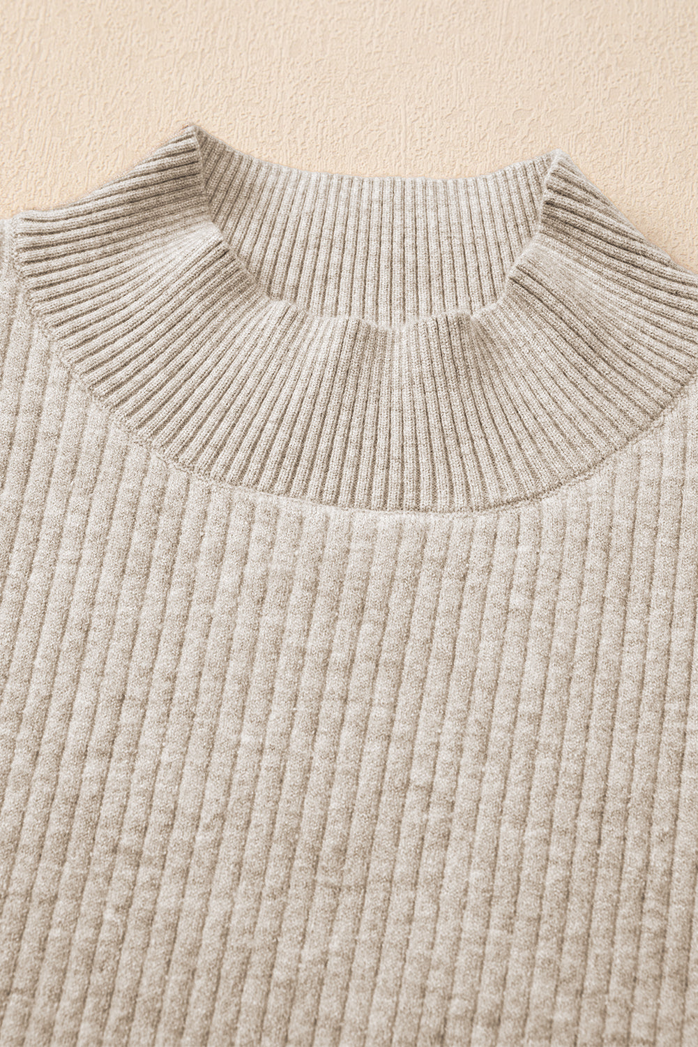 Thermal Lined Ribbed Knit Mock Neck Sweater | Apricot