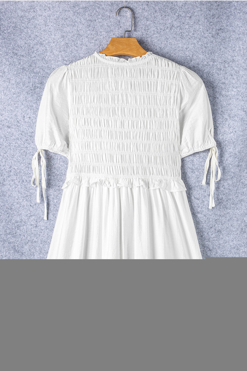 Tie Short Sleeves Smocked Ruffle Mini Dress | White