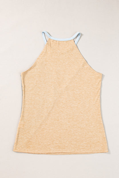 Geometric Colour Block Sleeveless Top | Light French Beige