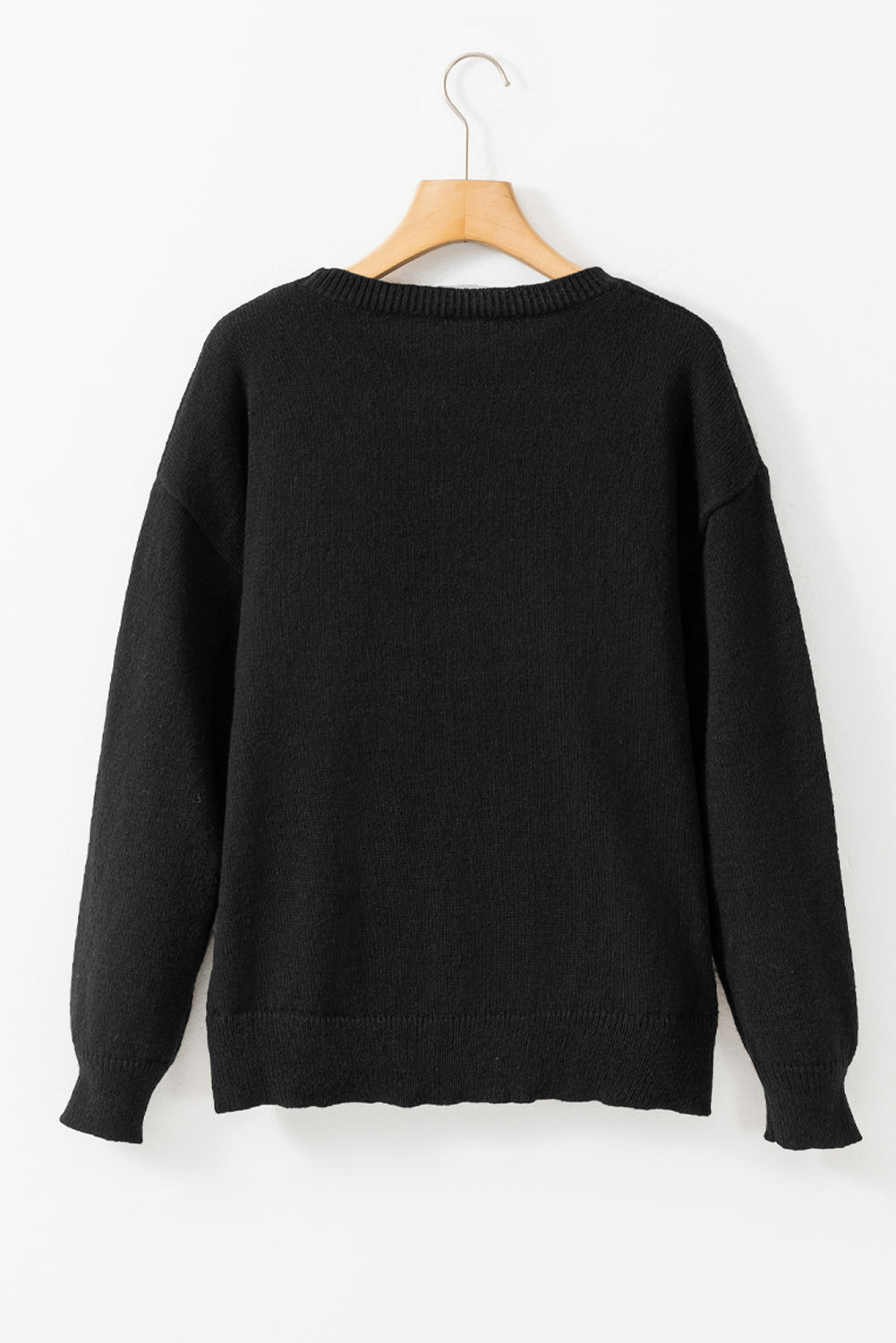 Howdy Heart Graphic Round Neck Casual Sweater | Black