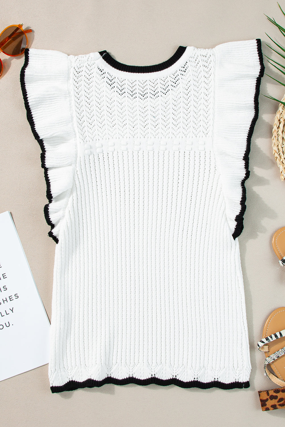 Crochet Eyelet Flounce Tank Top | White