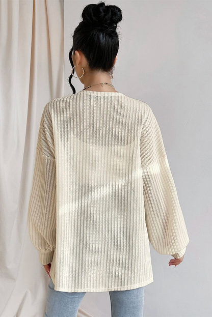 Textured Lantern Sleeve Open Kimono | Beige