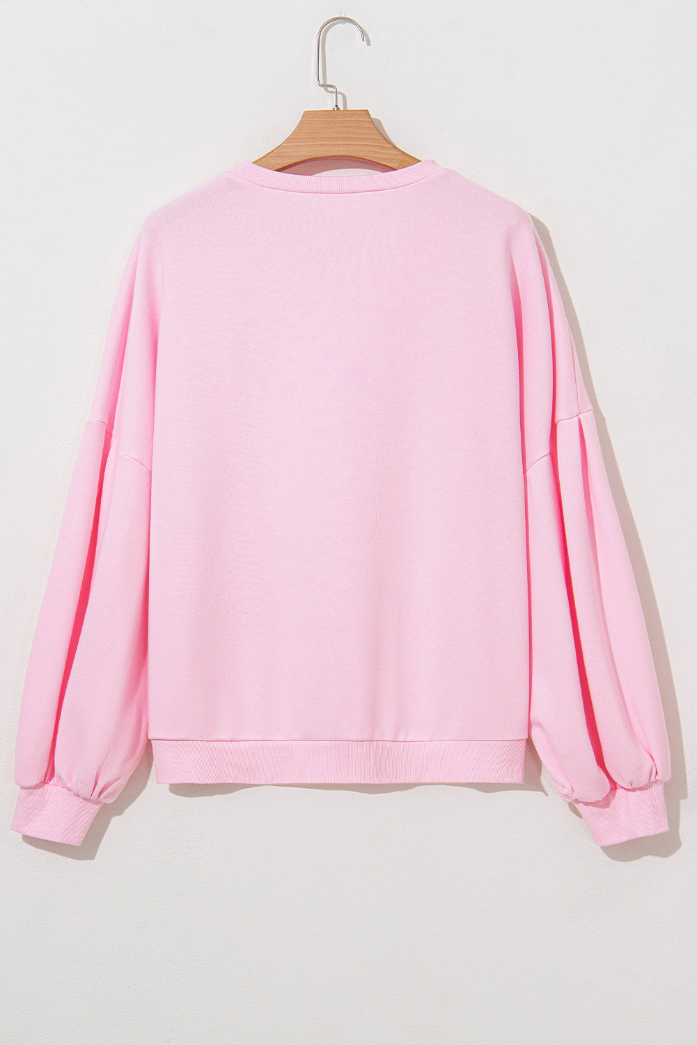 Embroidered Bow Lantern Sleeve Oversized Pullover Sweatshirt | Light Pink