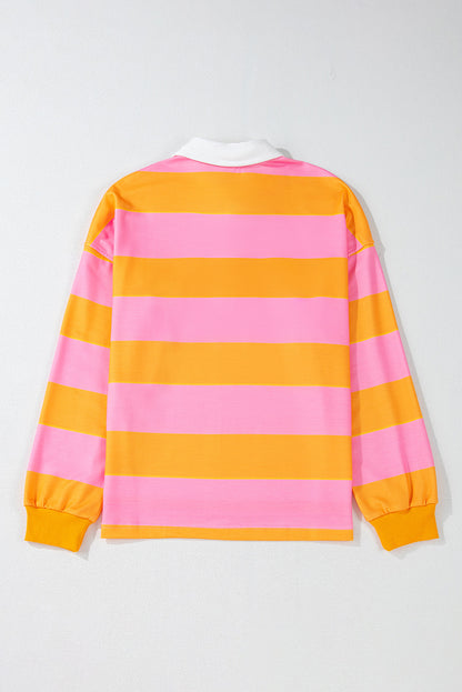 Colour Block Polo Collar Sweatshirt | Yellow Stripe