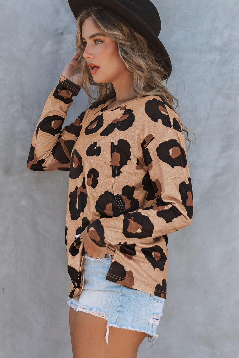 Print Long Sleeve Loose Top | Leopard