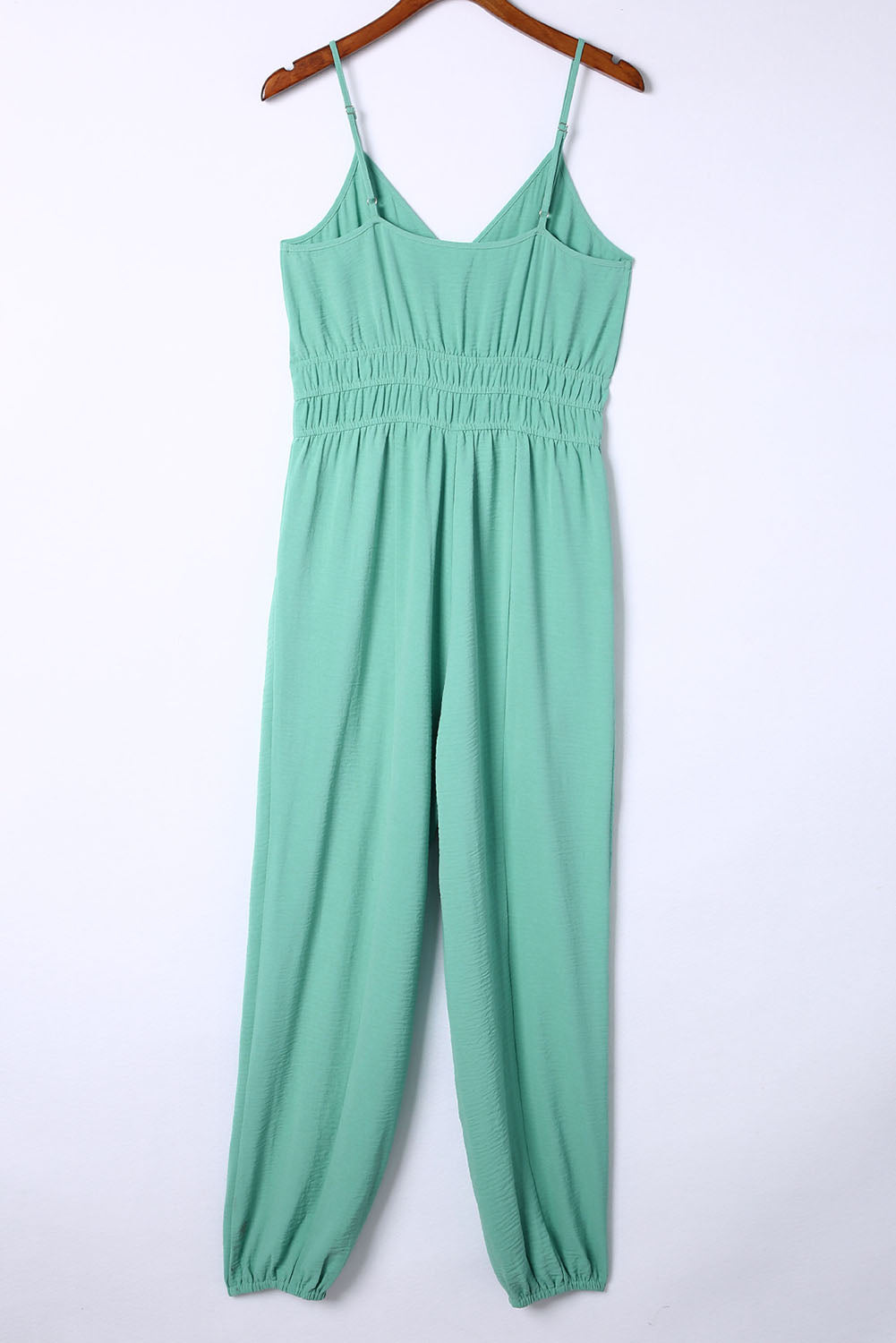 Shirred High Waist Sleeveless V Neck Jumpsuit | Green