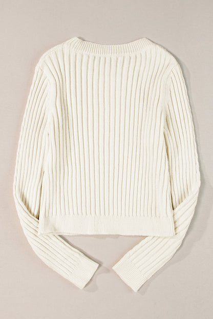 Cable Knit Cropped Sweater | White