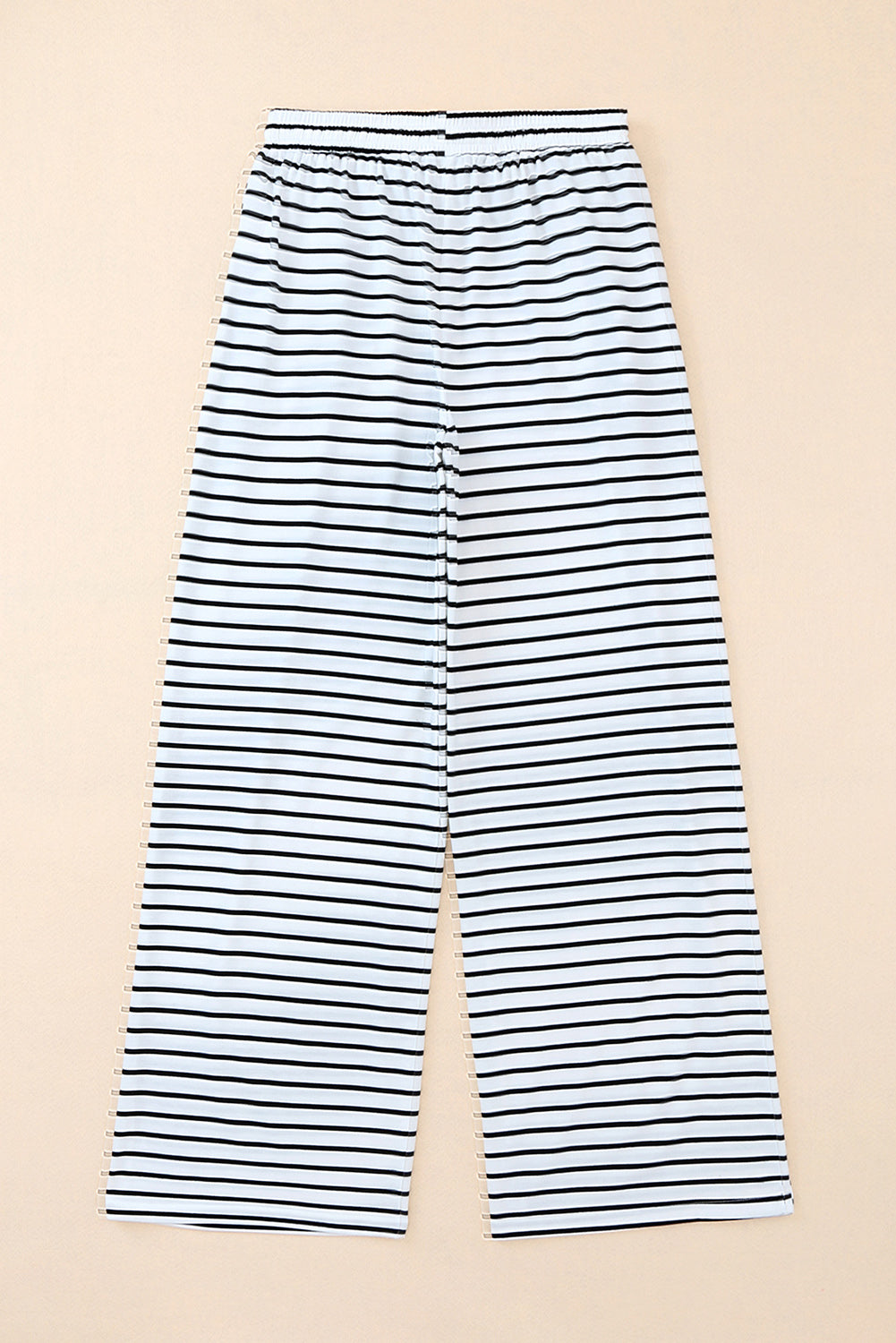 Drawstring Striped Wide Leg Pants | White