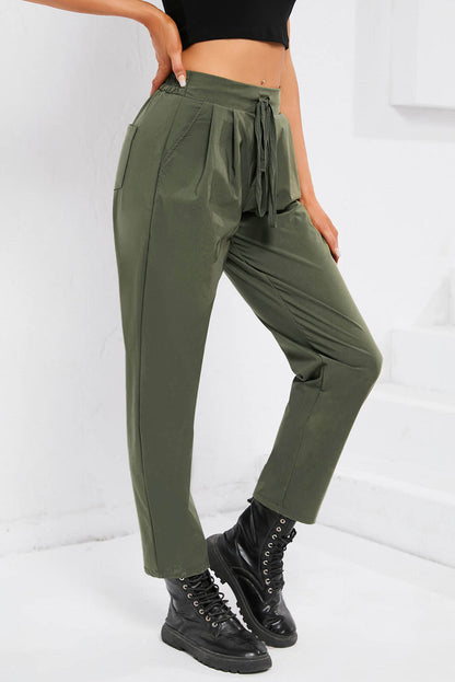 Casual Elastic Drawstring Waist Pants | Green