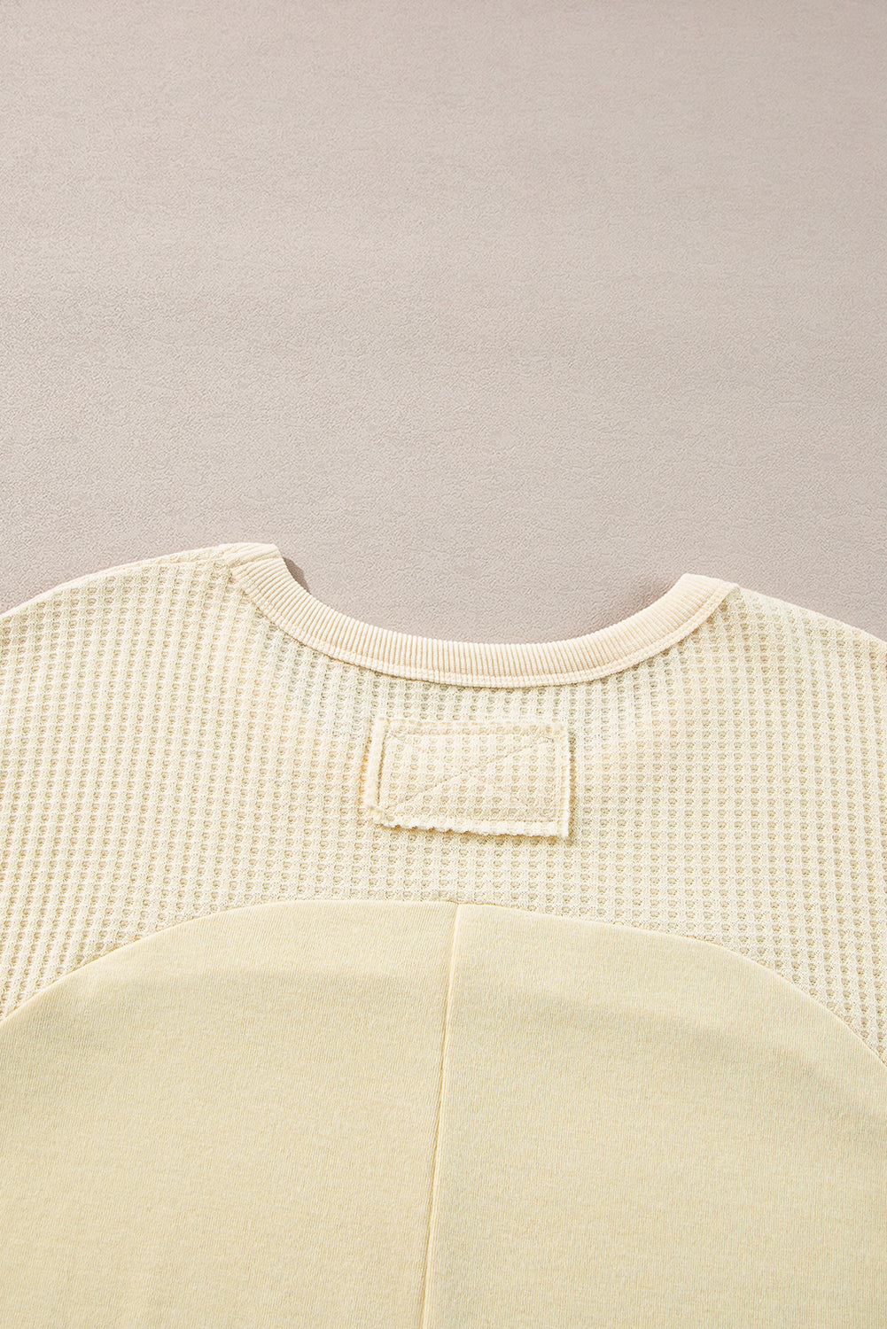 Thermal Knit Patchwork Exposed Seam Long Sleeve Top | Beige