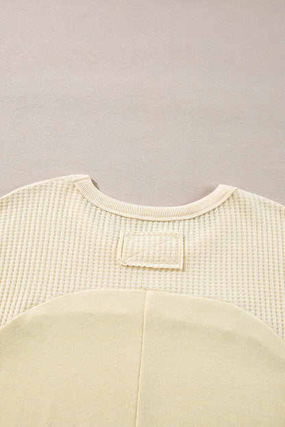 Thermal Knit Patchwork Exposed Seam Long Sleeve Top | Beige