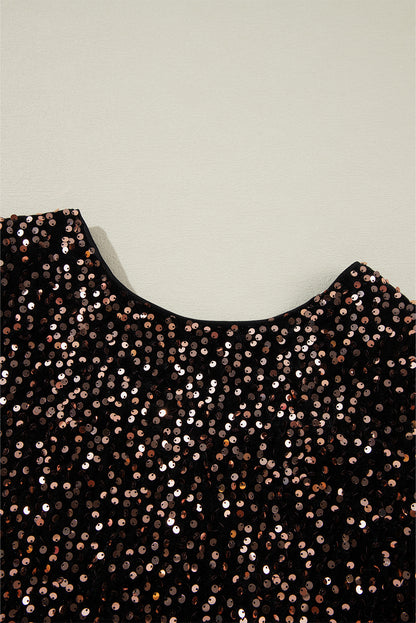 Sequin Long Sleeve Cutout Back Top | Chicory Coffee