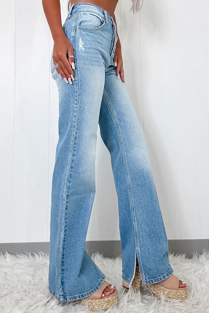 High Rise Shift Slit Leg Straight Jeans | Myosotis