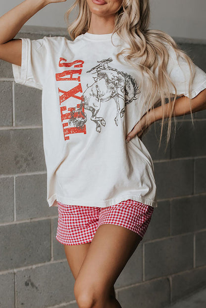 Texas Cowboy Printed Western Fashion T Shirt | White