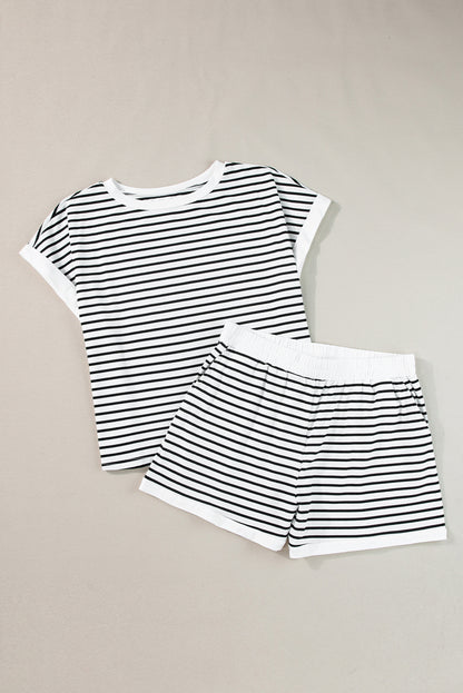 Contrast Edge Tee And Shorts Set | White Stripe