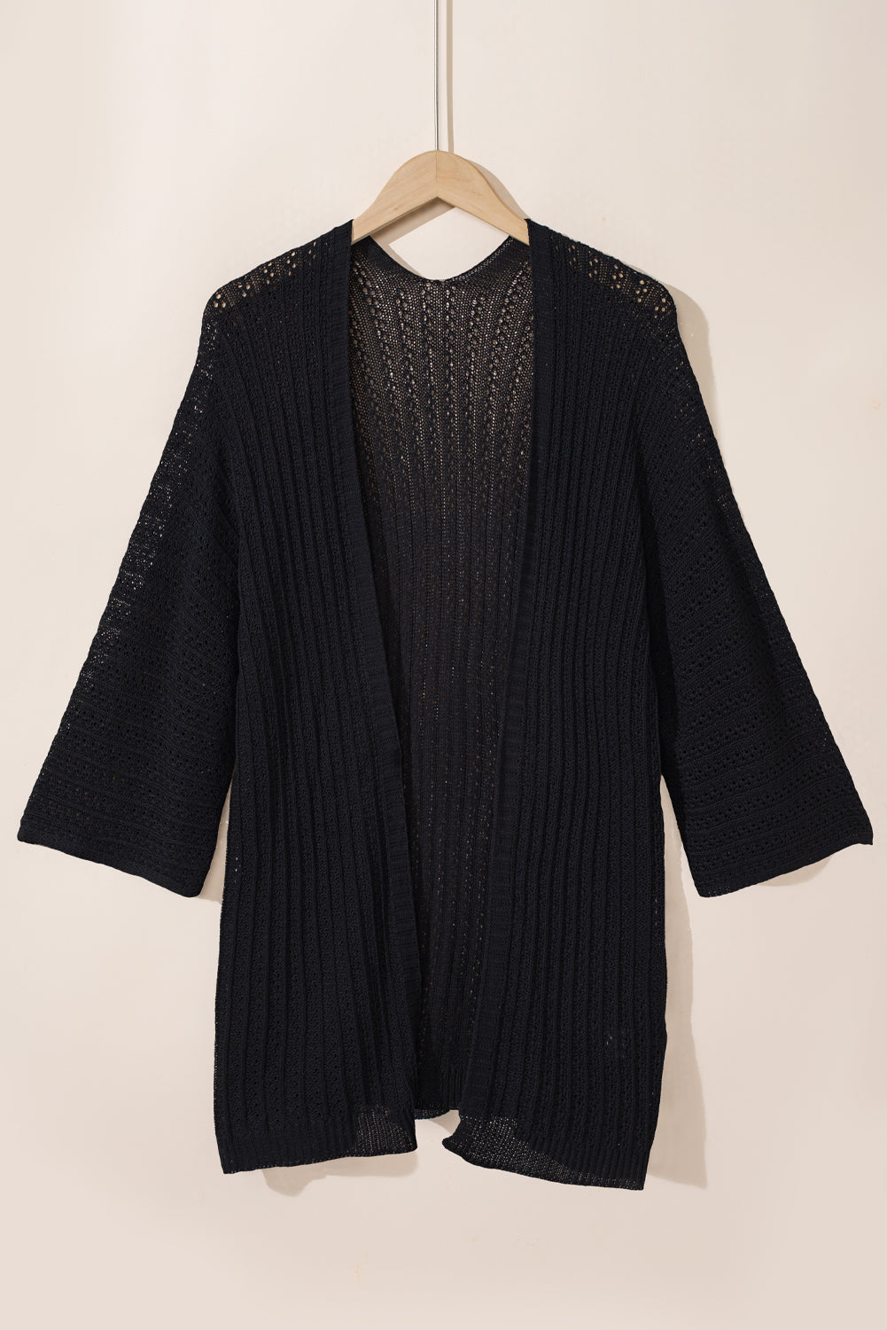 Hollow-Out Bracelet Sleeve Knit Cardigan | Black