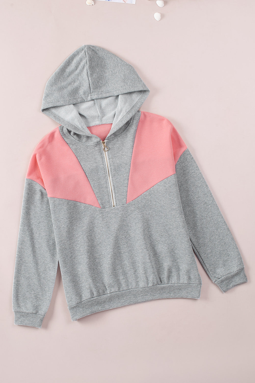 Zip Front Colourblock Pullover Hoodie | Gray