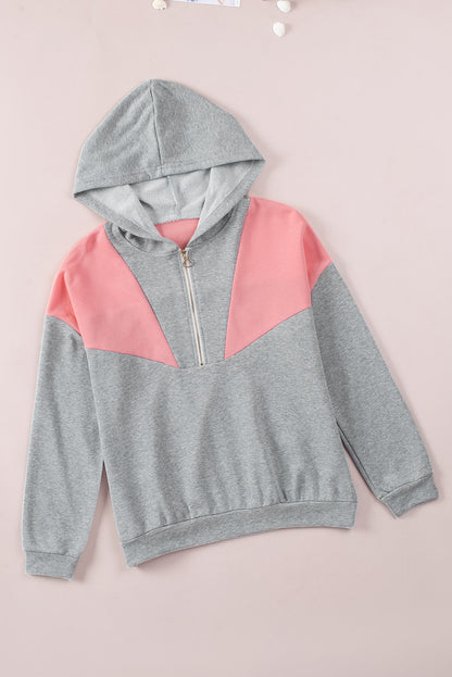 Zip Front Colourblock Pullover Hoodie | Gray