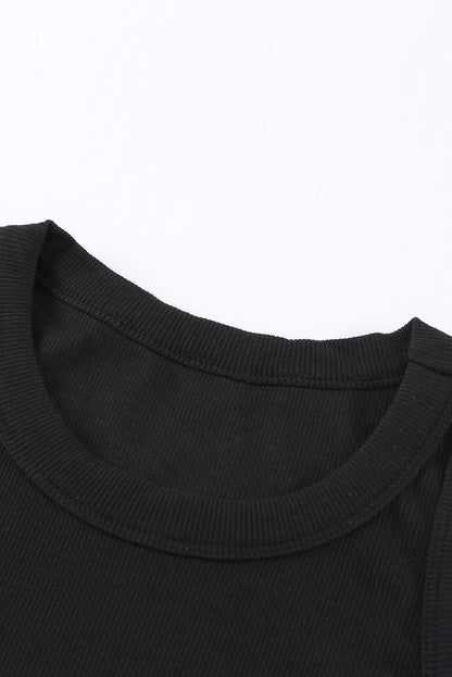 Solid  Round Neck Ribbed Tank Top | Black