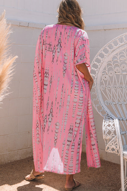 Bohemian Tie Dye Oversize Long Kimono | Pink