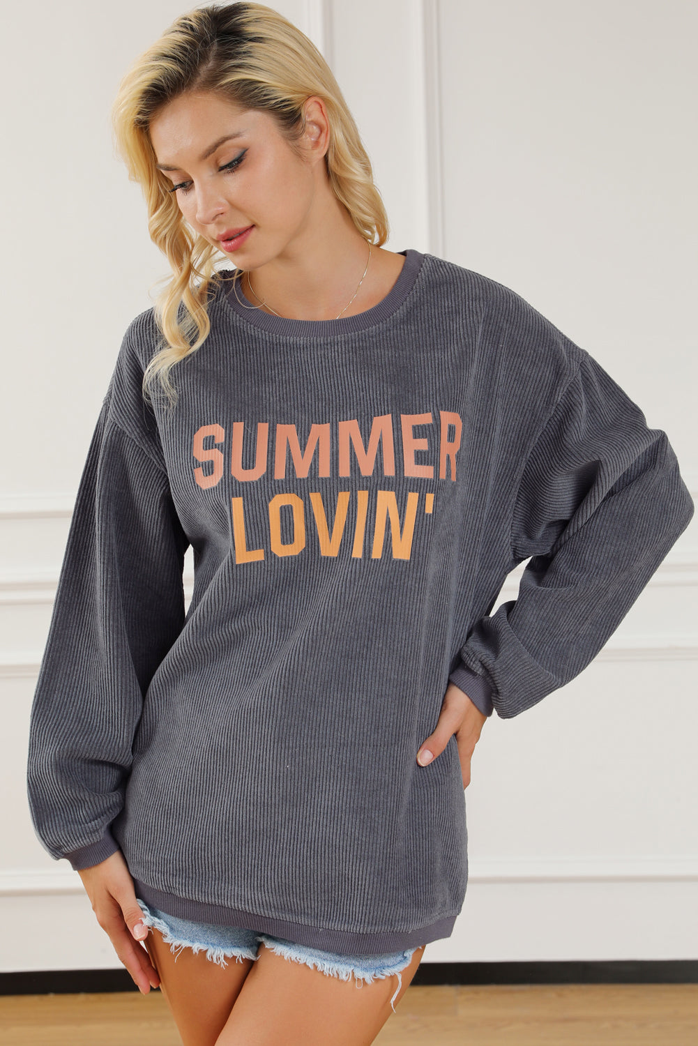 Summer Lovin Graphic Textured Pullover Sweatshirt | Gray