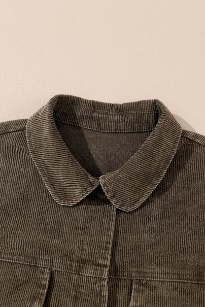 Contrast Snakeskin Trim Pocketed Corduroy Jacket | Gray