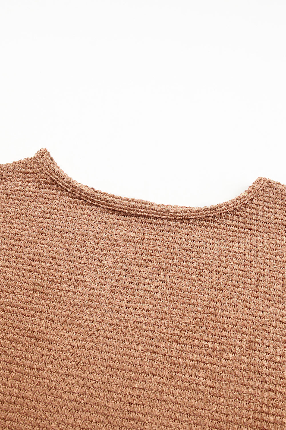 Waffle Knit Drop Shoulder Long Sleeve Top | Khaki