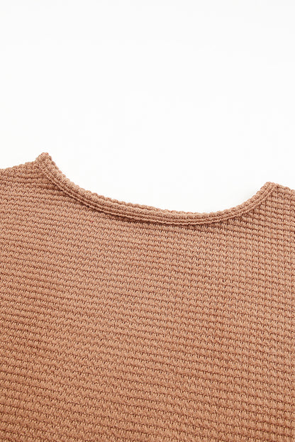 Waffle Knit Drop Shoulder Long Sleeve Top | Khaki