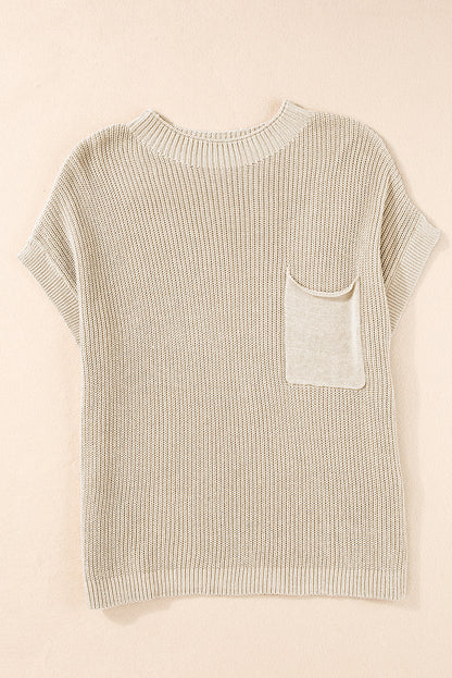 Patch Pocket Short Sleeve Sweater | Pale Khaki