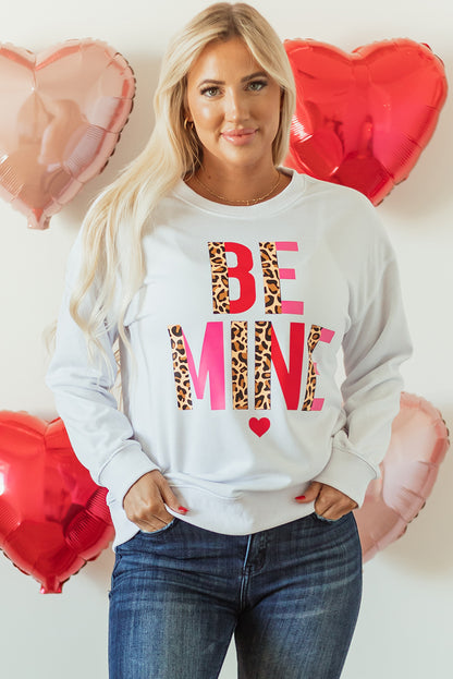 Be Mine Leopard Heart Print Long Sleeve Sweatshirt | White