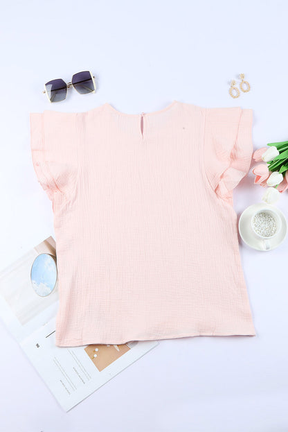 Textured Tiered Ruffled Short Sleeve Blouse | Pink