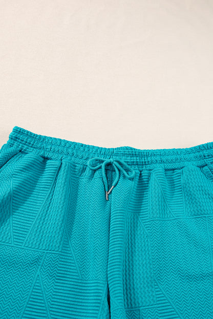 Textured Ruffle Split Top And Drawstring Shorts | Skobeloff