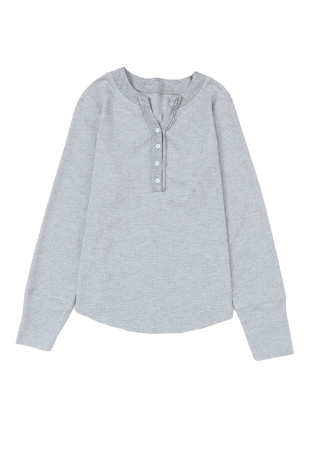 Trimmed Neckline Waffle Knit Henley Top | Gray