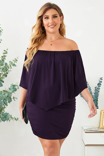 Plus Size Dressing Layered  Mini Poncho Dress | Purple