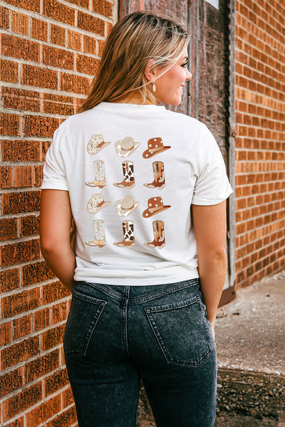 Double-Side Cowboy Hat & Boots Graphic Tee | White