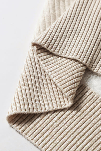 Thermal Lined Ribbed Knit Mock Neck Sweater | Apricot