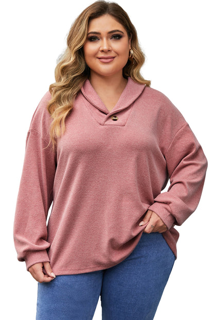 Plus Size Long Sleeve V-Neck Buttoned Top | Pink