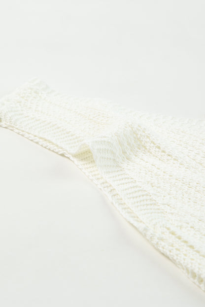 Hollowed Knit V Neck Tank Top | White