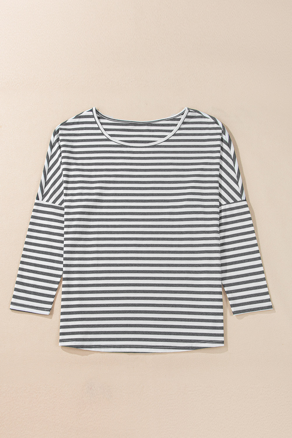 Drop Sleeve Round Neck Oversized Long Sleeve Top | Gray Stripe