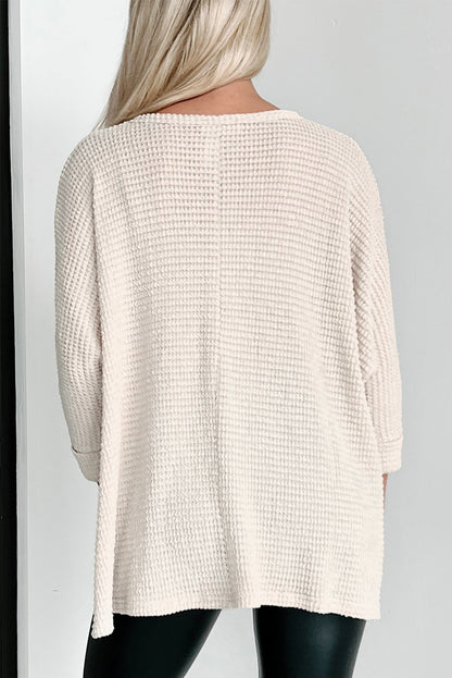 Waffle Knit Splits Batwing Sleeve Oversized Top | Apricot