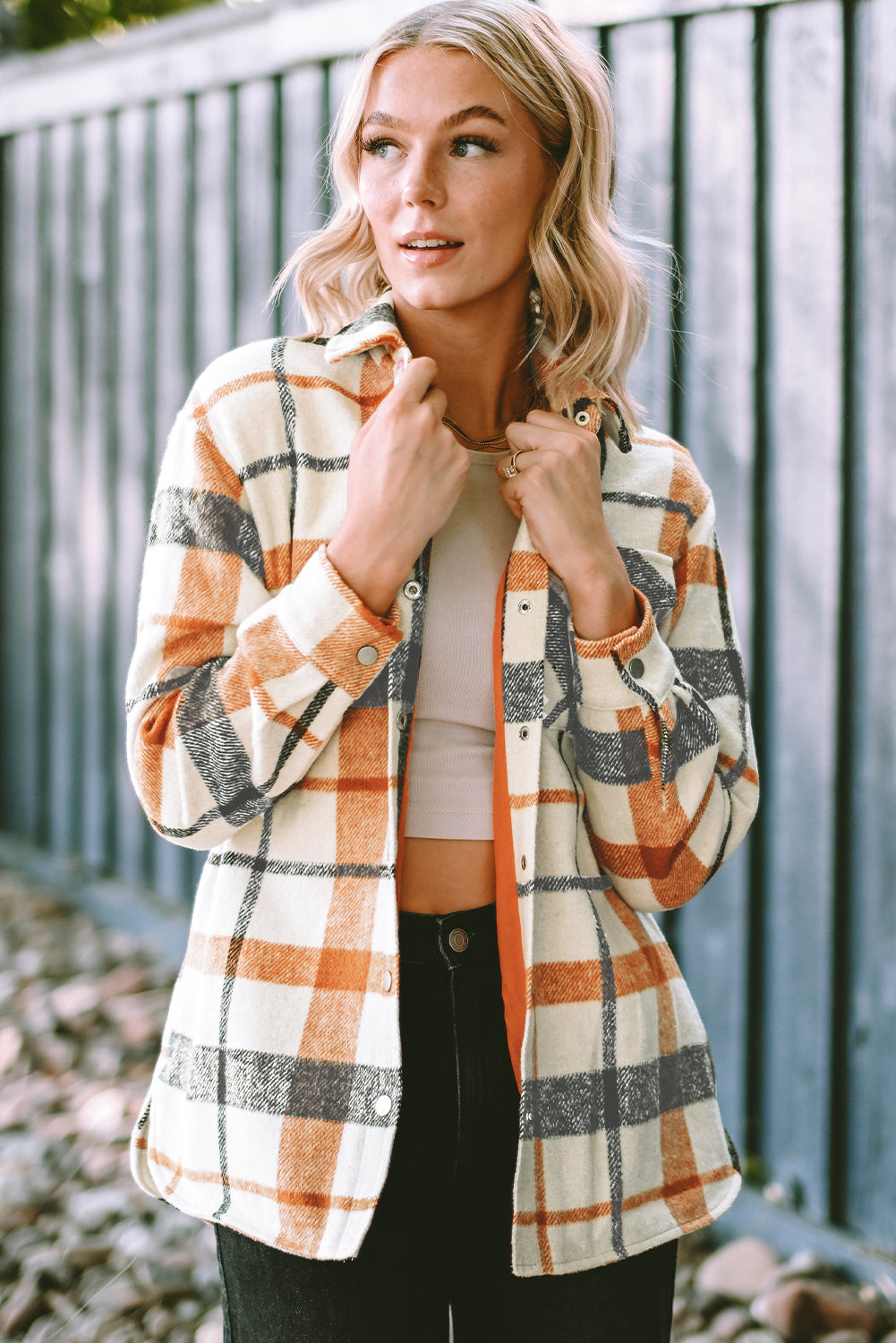 Plaid Print Turn Down Collar Buttoned Shacket | Yellow