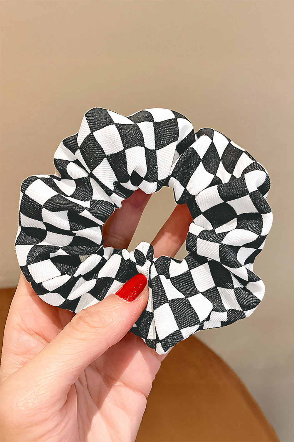 Black Checkerboard Pattern Cloth Hair Scrunchie